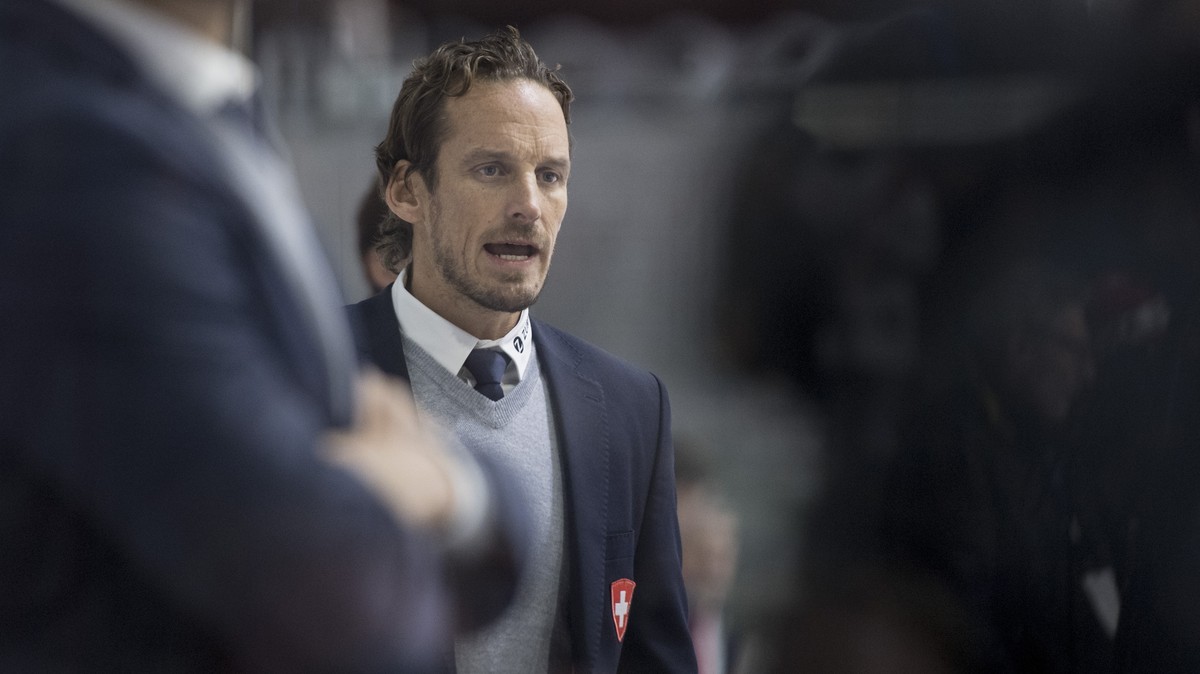 Head Coach of Switzerland Patrick Fischer, centre, during a international ice hockey game between Switzerland and Russia Olympic Team, at the Lucerne Cup in Lucerne, Switzerland, on Friday, December 1 ...