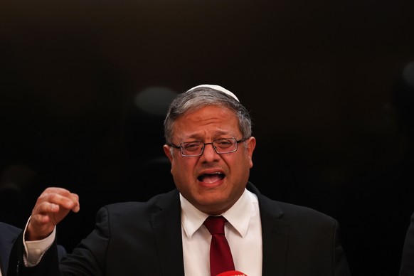 epa12168029 (FILE) - Israeli far-right Minister of National Security, Itamar Ben-Gvir, delivering a statement to the media, at his ministry headquarters in Jerusalem, 16 January 2025. Foreign Minister ...