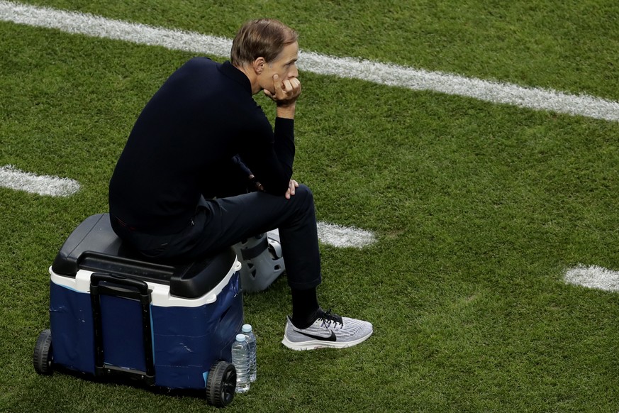 PSG's head coach Thomas Tuchel watches his team during the Champions League final soccer match between Paris Saint-Germain and Bayern Munich at the Luz stadium in Lisbon, Portugal, Sunday, Aug. 2 ...