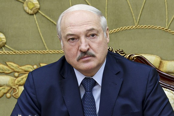 FILE- Belarusian President Alexander Lukashenko speaks during a meeting with the State Secretary of the Security Council Alexander Volfovich and Chairman of the Investigative Committee Dmitry Gora in  ...