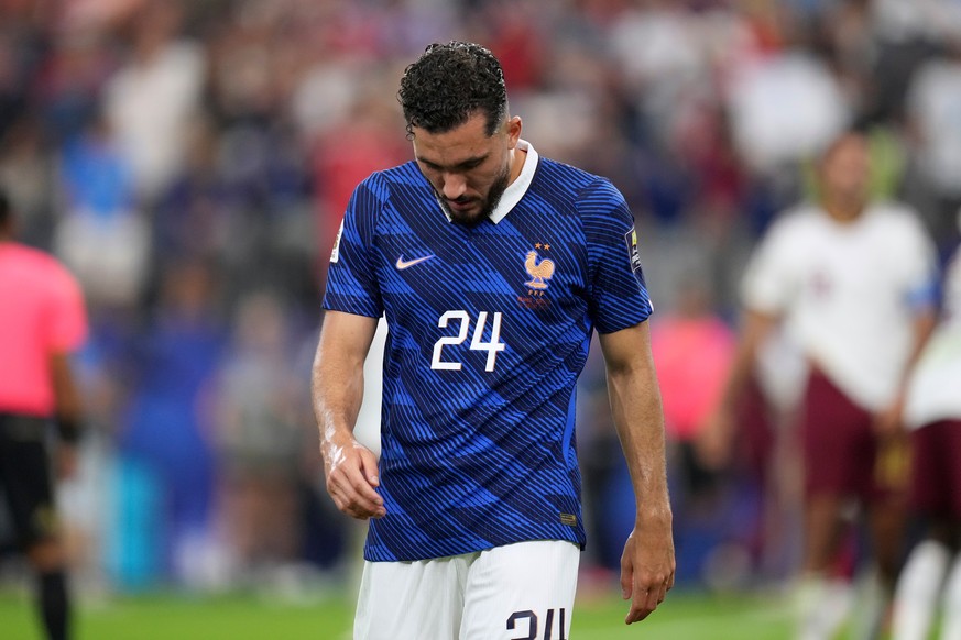 France's Rayan Cherki (24) walks away after Spain defeated France the World Cup semifinal soccer match in Arlington, Texas, near Dallas, Tuesday, July 14, 2026. (AP Photo/Eric Gay)
Rayan Cherki