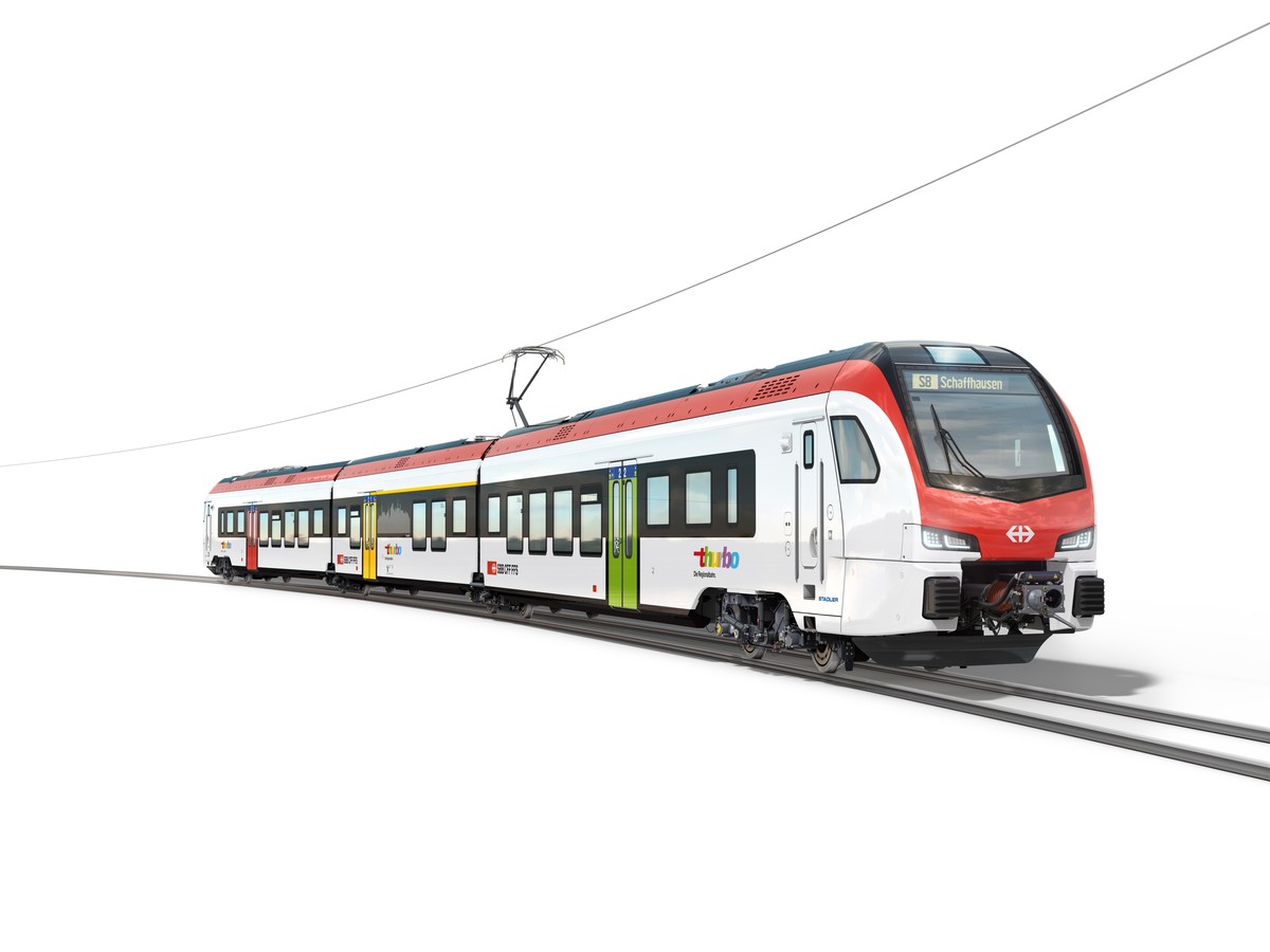 HANDOUT - Visualsierung des neuen S-Bahn Triebzuges vom Typ "Flirt" von Stadler Rail, zur Verfuegung gestellt am Dienstag, 5. Oktober 2021. Der Thurgauer Zughersteller Stadler Rail hat sich  ...