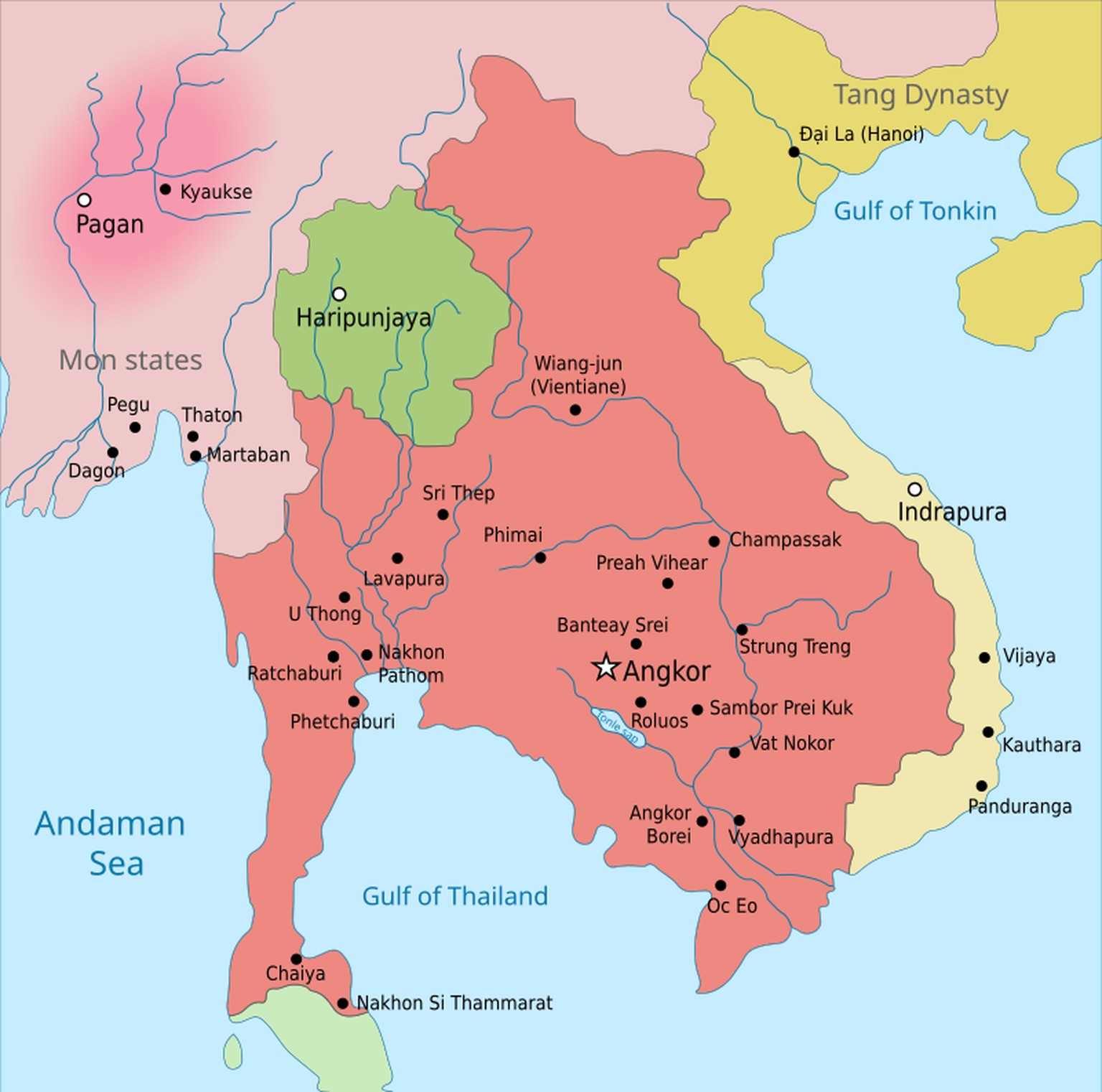 Khmer-Reich um etwa 900 n. Chr.
https://en.wikipedia.org/wiki/Khmer_Empire#/media/File:Map-of-southeast-asia_900_CE.svg
