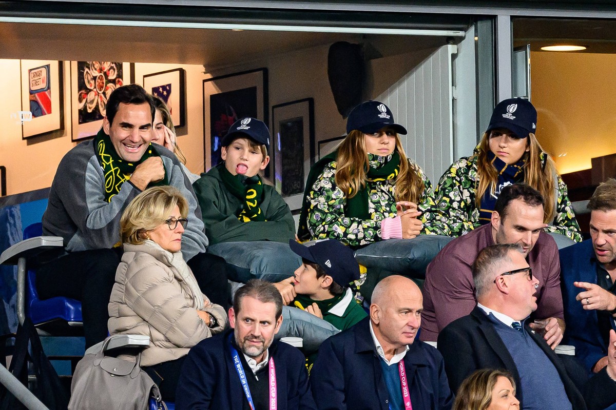 RWC - Roger Federer At New Zealand v South Africa Final Lynette Federer Roger s mother who is from South Africa, above Roger Federer, Mirka Federer with their kids Leo, Lenny, Myla Rose, Charlene Riva ...