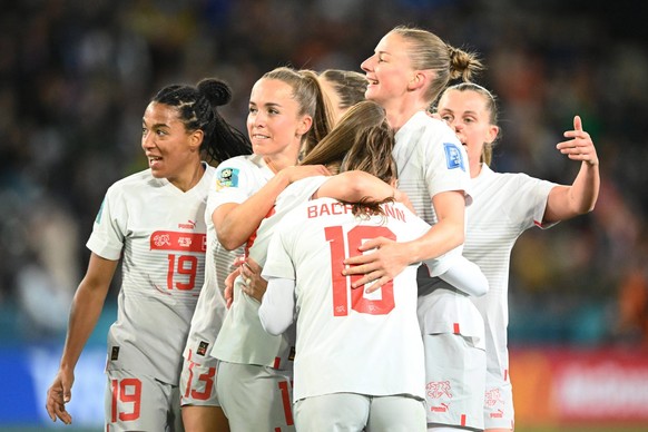 21st July 2023: Dunedin, New Zealand. The Swiss team celebrate their goal for 0-2 from scorer Piubel in 64th minute. FIFA Women&amp; x2019s World Cup match between the Philippines and Switzerland held ...