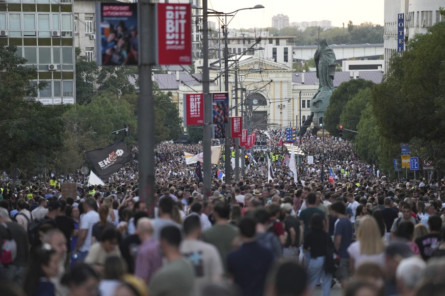 People march during an anti-government rally pressing for an early election after ten months of almost daily anti-corruption demonstrations that have shaken the populist government of President Aleksa ...