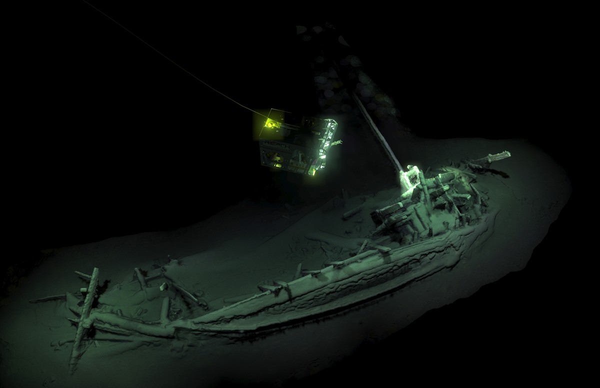 epa07112772 A handout photo made available by the Black Sea Maritime Archaeology Project (MAP) on 23 October 2018 shows what scientist describe as the world's 'oldest intact shipwreck'  ...