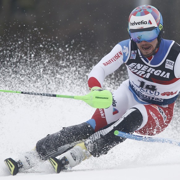 Switzerland&#039;s Luca Aerni competes during an alpine ski, men&#039;s World Cup slalom in Zagreb, Croatia, Thursday, Jan. 4, 2018. (AP Photo/Giovanni Auletta)