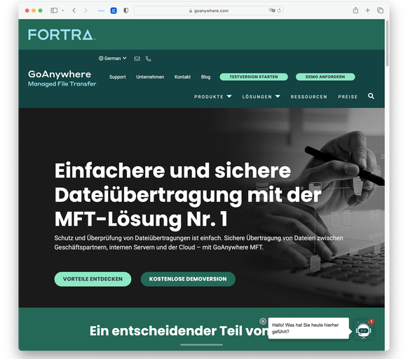 Website von GoAnywhere, Fortra.