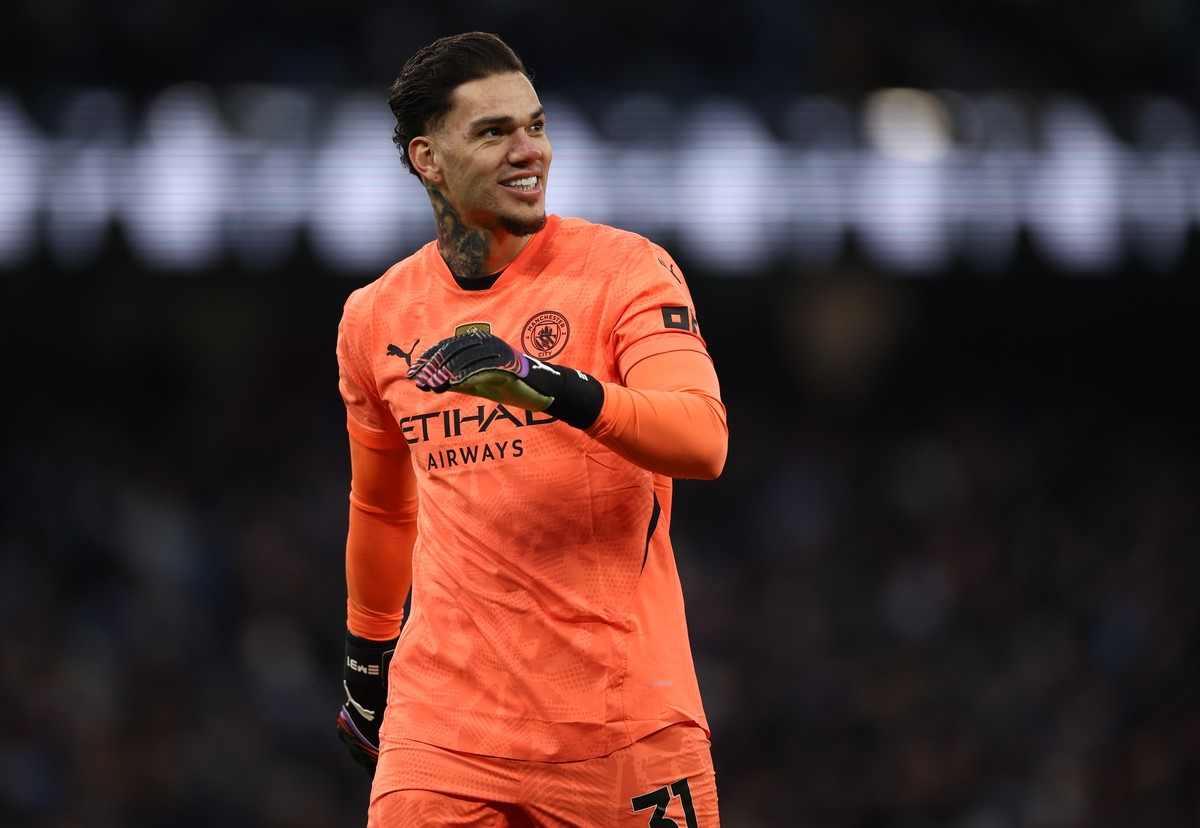 epa11898710 Ederson of Manchester City reacts during the English Premier League match between Manchester City and Newcastle United, in Manchester, Britain, 15 February 2025. EPA/ADAM VAUGHAN EDITORIAL ...
