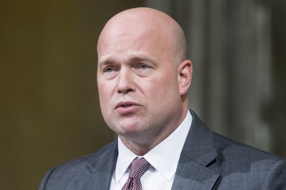 epa07167892 US Acting Attorney General Matthew Whitaker delivers the opening remarks at the Department of Justice&#039;s annual Veterans Appreciation Day ceremony, at the Justice Department in Washing ...