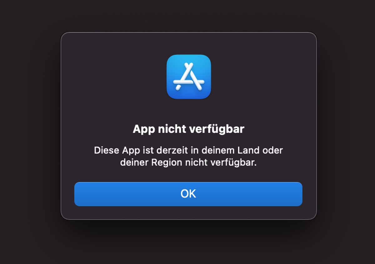 Fehlermeldung im Schweizer App-Store (iOS).