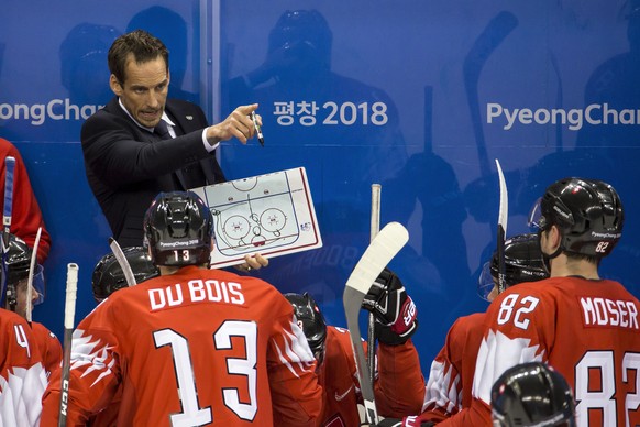 Patrick Fischer, head coach of Switzerland, during the men ice hockey preliminary round match between Switzerland and Canada in the Kwandong Hockey Center in Gangneung during the XXIII Winter Olympics ...