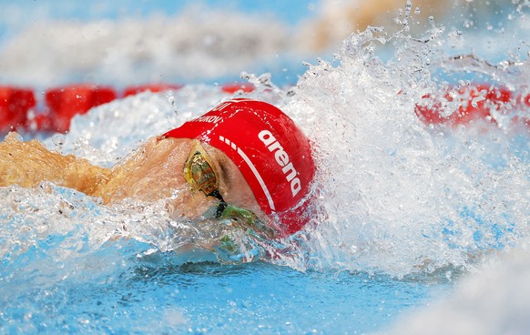 epa09369919 Roman Mityukov of Switzerland competes in the Men&#039;s 100m Freestyle heats during the Swimming events of the Tokyo 2020 Olympic Games at the Tokyo Aquatics Centre in Tokyo, Japan, 27 Ju ...