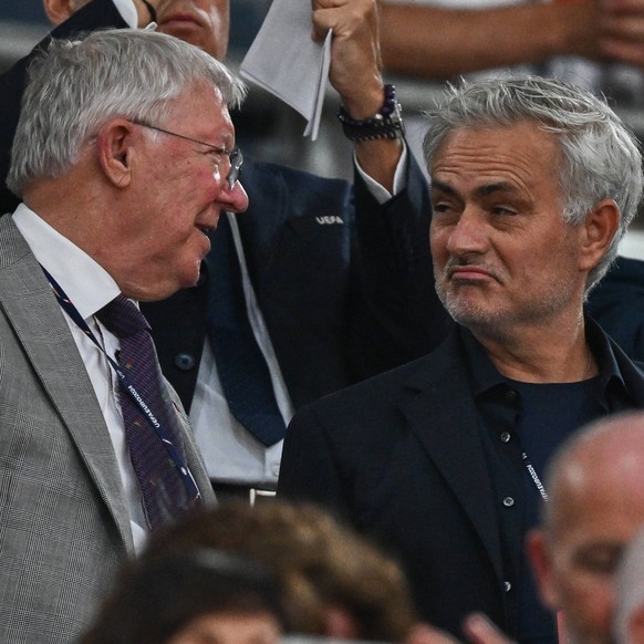 MUNICH, GERMANY - JUNE 14: Alex Ferguson and Jose Mourinho watching together the UEFA EURO, EM, Europameisterschaft,Fussball 2024 group stage match between Germany and Scotland at Munich Football Aren ...