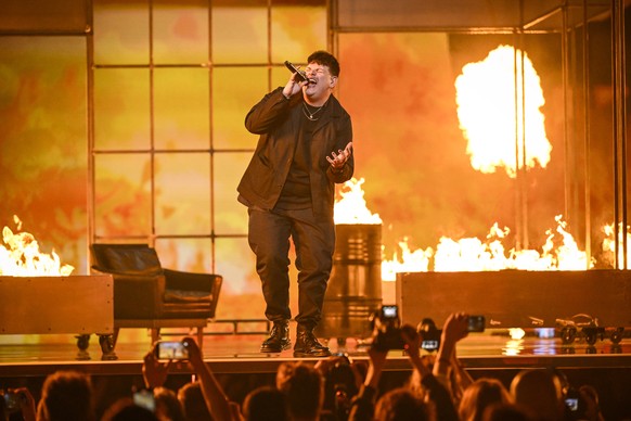 epa11331371 Isaak representing Germany with the song &#039;Always On The Run&#039; performs on stage during the first dress rehearsal before the final of the 68th edition of the Eurovision Song Contes ...