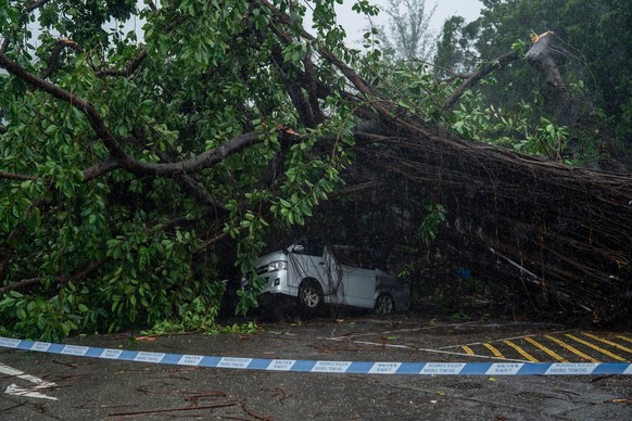 A vehicle sits damaged by fallen trees following the Typhoon Wipha, in Hong Kong, Sunday, July 20, 2025. (AP Photo/Vernon Yuen)
Hong Kong Asia Storm