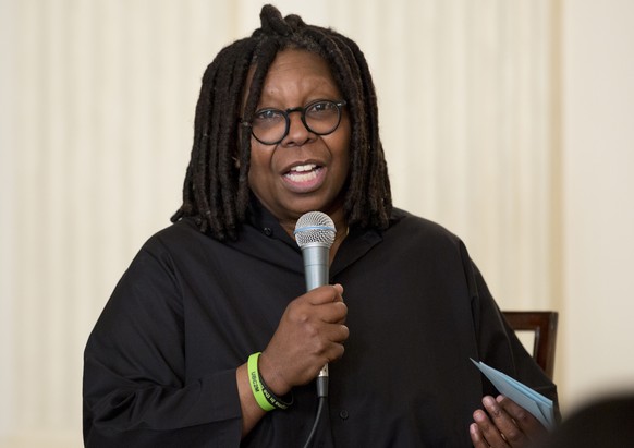 FILE - Whoopi Goldberg speaks during the Broadway at the White House event in the State Dining Room of the White House in Washington, Monday, Nov. 16, 2015. Goldberg has apologized in a tweet Monday,  ...