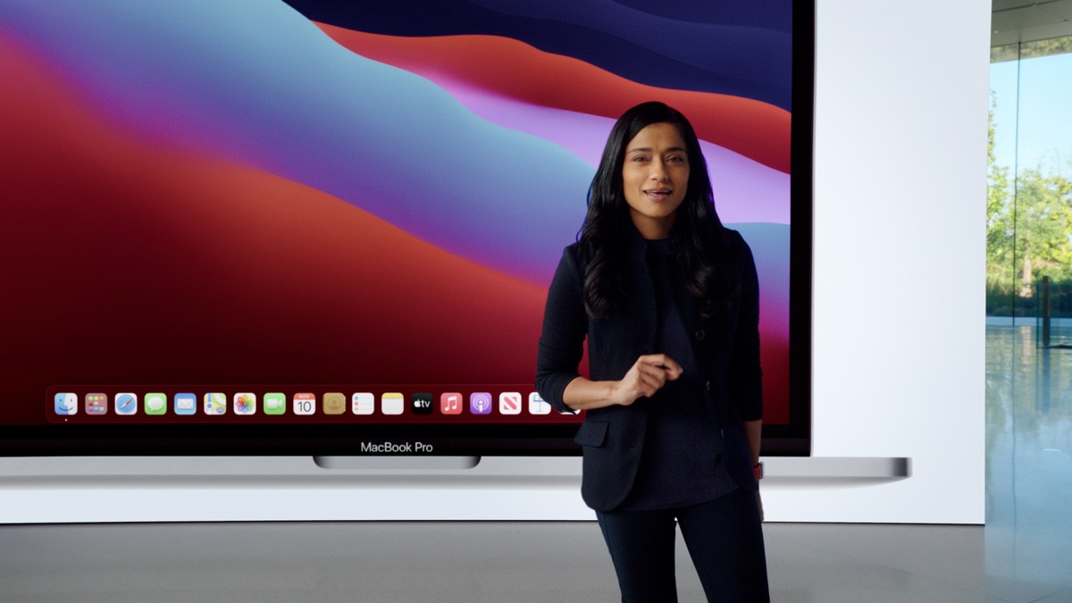 epa08812397 In this still image from the keynote video of a special event provided by Apple at Apple Park in Cupertino, California, USA, 10 November 2020, Apple's Shruti Haldea discusses the new  ...