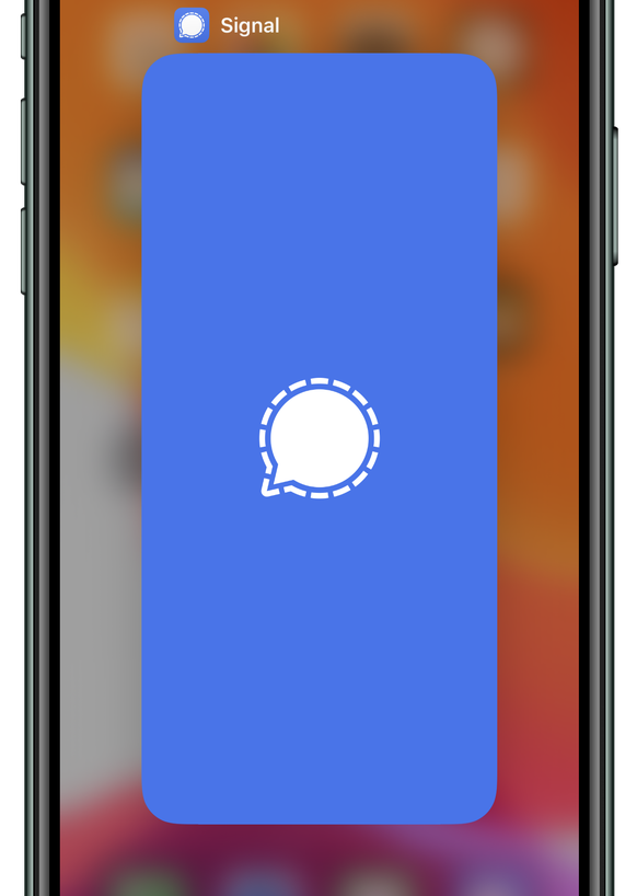 Ein blauer Sichtschutz mit dem Signal-Logo erscheint, um deinen Signal-Chat zu verdecken.
