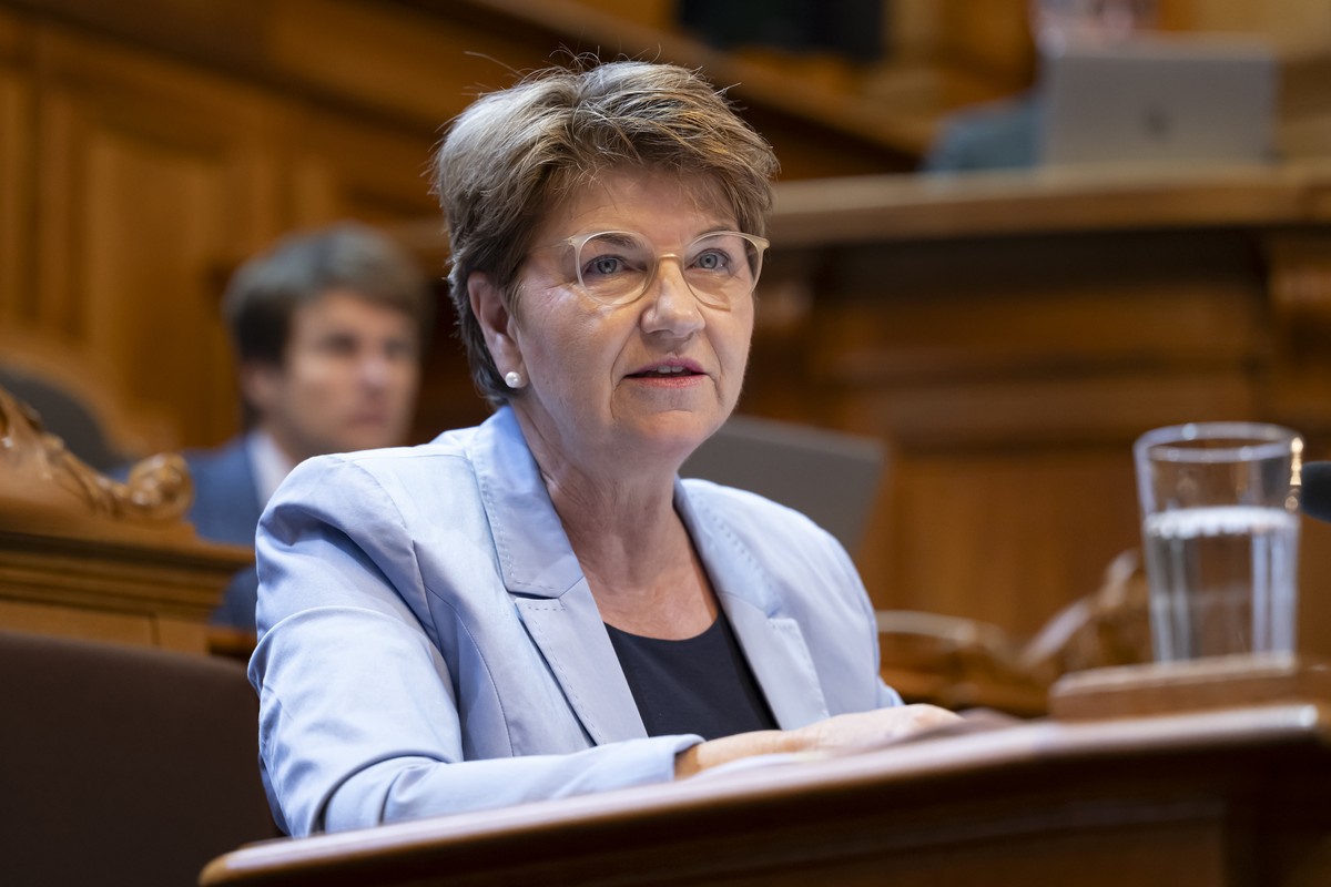 Bundesraetin Viola Amherd spricht waehrend der Herbstsession der Eidgenoessischen Raete, am Dienstag, 26. September 2023 im Staenderat in Bern. (KEYSTONE/Anthony Anex)