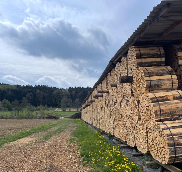 Das Farngut ist umgeben von Feldern und Wald.