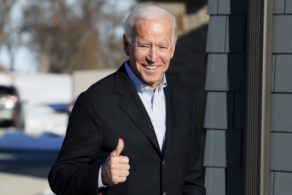 FILE - In this Dec. 2, 2019, file photo, Democratic presidential candidate former Vice President Joe Biden arrives at a stop on his bus tour, in Emmetsburg, Iowa. Joe BidenÄôs presidential bid got a  ...