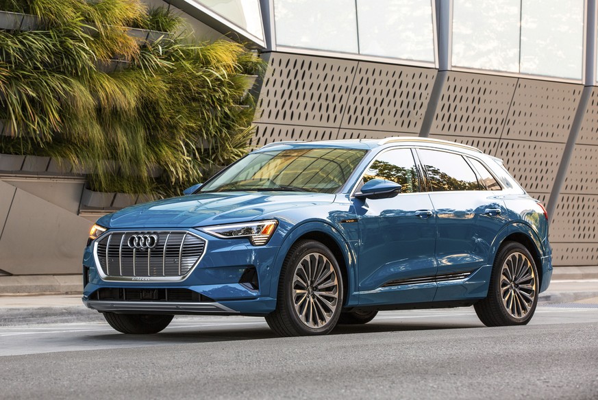 This undated photo provided by Audi shows the 2019 Audi e-tron, a midsize electric SUV with two rows of seating and an estimated range of about 204 miles. (Audi via AP)