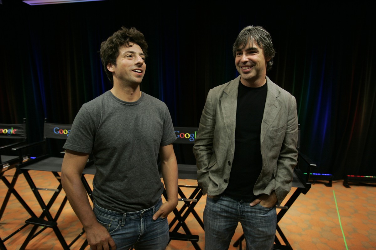 FILE - In this Sept. 2, 2008, file photo Google co-founders Sergey Brin, left, and Larry Page talk about the new Google Browser, &amp;quot;Chrome,&amp;quot; during a news conference at Google Inc. hea ...