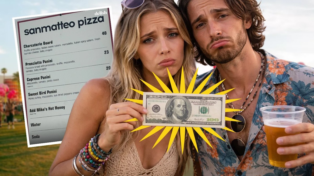 Montage photo d'un faux couple a Cochella quii se ruine pour uen bière.