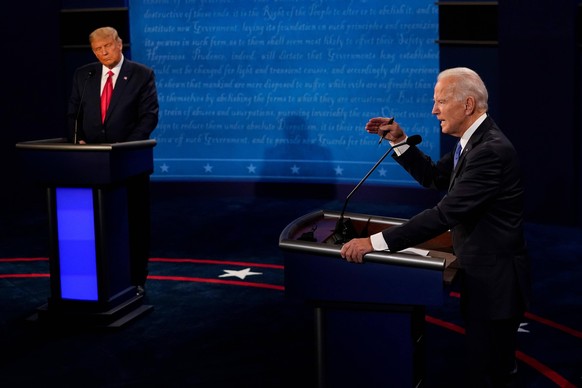 President Donald Trump and Democratic presidential nominee Joe Biden participate in the final presidential debate at Belmont University on Thursday, October 22, 2020 in Nashville, Tennessee. This is t ...