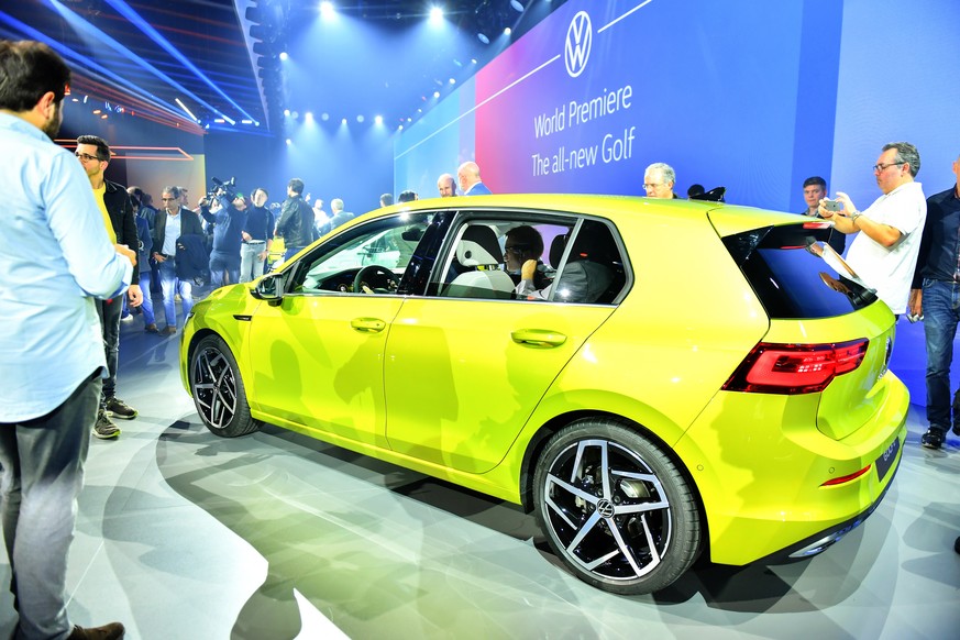 epa07946908 The new Volkswagen Golf VIII car is presented in Wolfsburg, northern Germany, 24 October 2019. The Golf car production starts in 1974, since then more than 36 million cars has been built.  ...