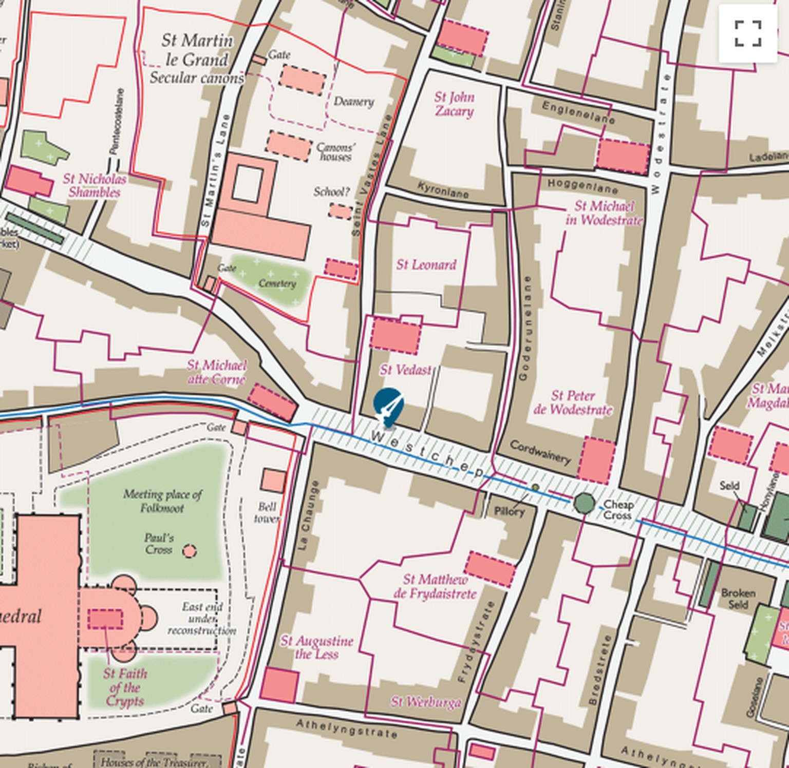 Mord an John Ford in Westcheap, 1336/1337.
https://medievalmurdermap.co.uk/maps/london/?t=%5B%22homicide%22%5D