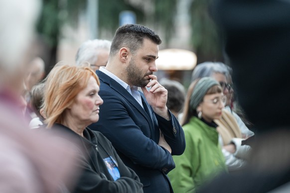 Fabrizio Sirica, Grand Councillor, takes part in a demonstration to stop violence against women organised by the feminist collective Io l'8 ogni giorno at Piazza Governo, in Bellinzona, Switzer ...