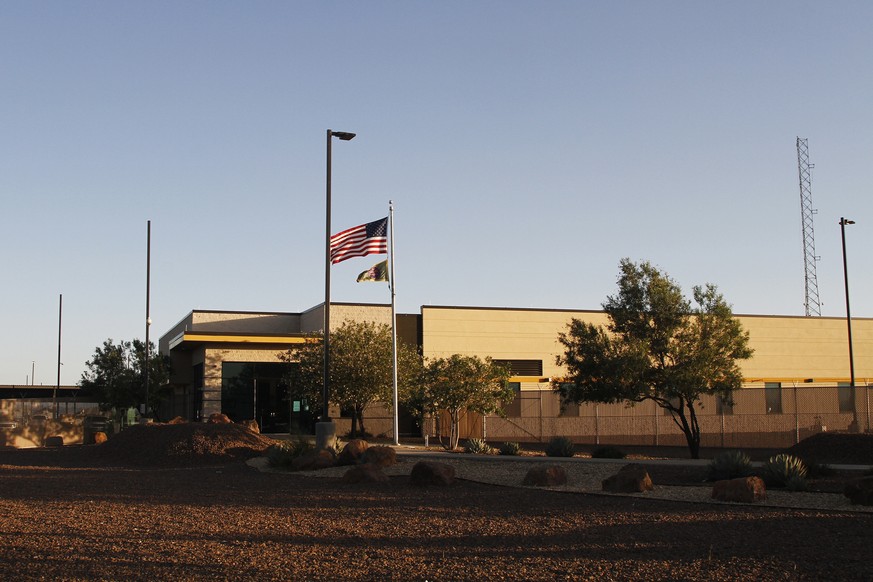 This June 20, 2019, frame from video shows the entrance of a Border Patrol station in Clint, Texas. A legal team, that interviewed about 60 children at the station near El Paso, says young migrants be ...