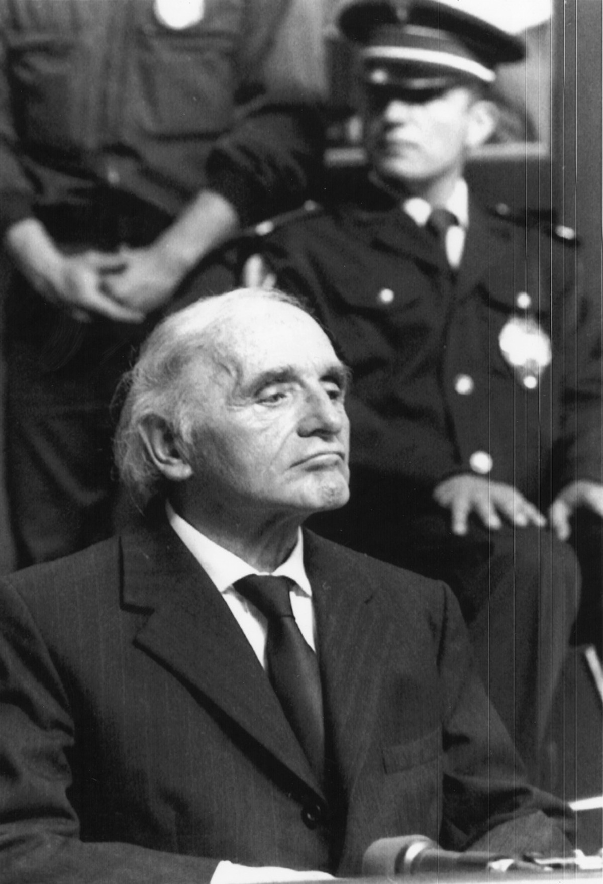 Portrait of Lyon's, France, Gestapo chief during WW II, Klaus Barbie, as he faces trial inside the local Palais de Justice, Monday May 11, 1987 on charges of crimes against humanity; just before  ...