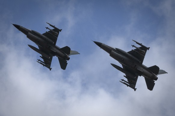 The Ukrainian Air Force&#039;s F-16 fighter jets fly in an undisclosed location in Ukraine, Sunday, Aug. 4, 2024. The F-16 fighter jets that have been delivered to Ukraine by Western countries will be ...