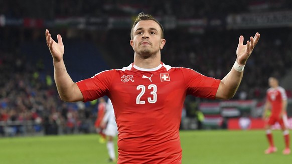 epa06251001 Switzerland&#039;s Xherdan Shaqiri reacts during the 2018 FIFA World Cup Group B qualification soccer match between Switzerland and Hungary in the St. Jakob-Park stadium in Basel, Switzerl ...