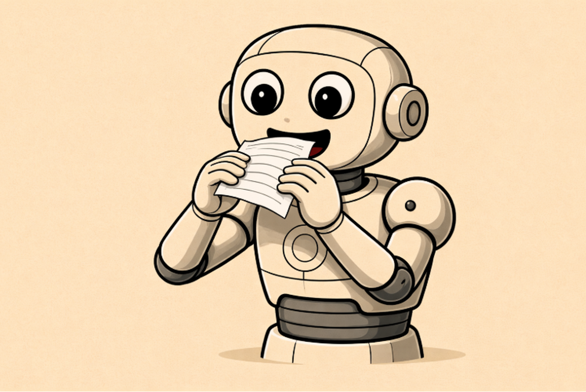Ein Roboter «eating his words».