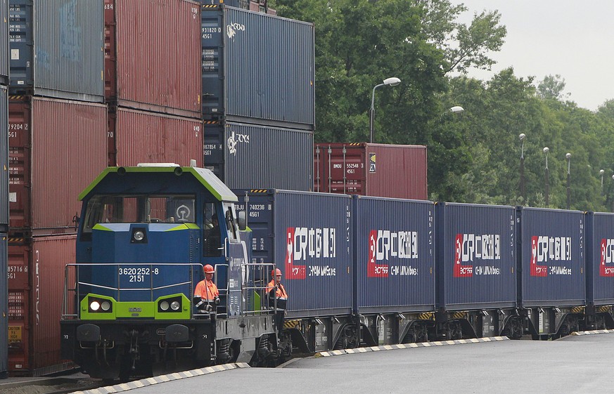 A general view of the first China Railway Express, a new railway line from China to Europe during the inauguration by visiting Chinese President Xi Jinping in Warsar, Poland, on the sideline of the In ...