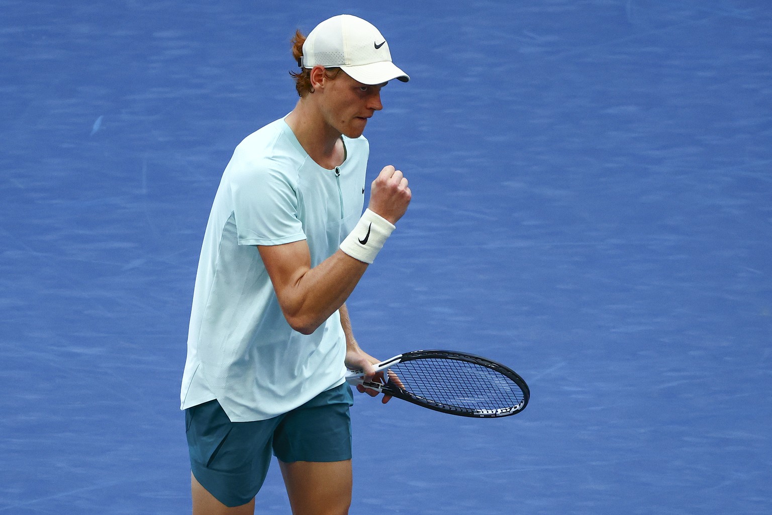 Jannik Sinner, of Italy, reacts after defeating Stan Wawrinka, of Switzerland, during the third round of the U.S. Open tennis championships, Saturday, Sept. 2, 2023, in New York. (AP Photo/Andres Kuda ...