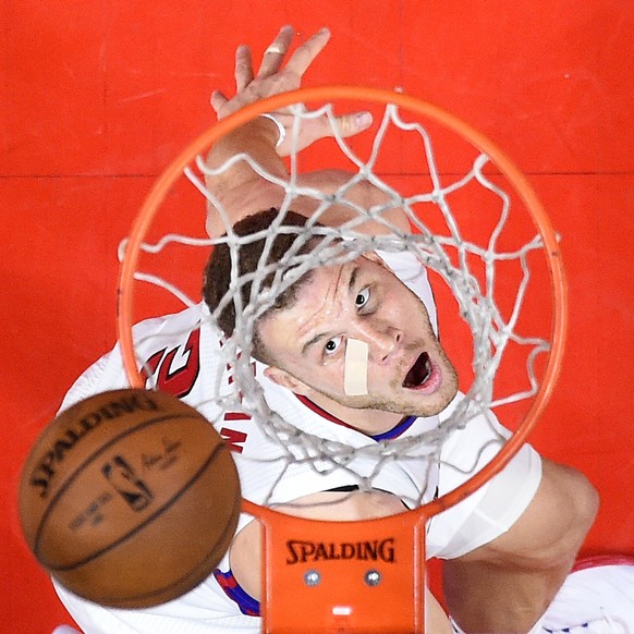 FILE - In this Feb. 24, 2017, file photo, Los Angeles Clippers forward Blake Griffin watches his shot during the second half of an NBA basketball game against the San Antonio Spurs in Los Angeles. The ...