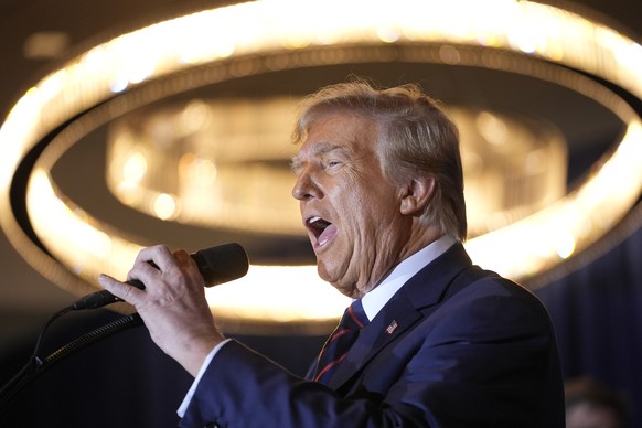 Republican presidential candidate, former President Donald Trump, speaks at an evening primary party party in Nashua, NH, on Tuesday, January 23, 2024.  Voter fraud was one thing Trump didn't complain about...