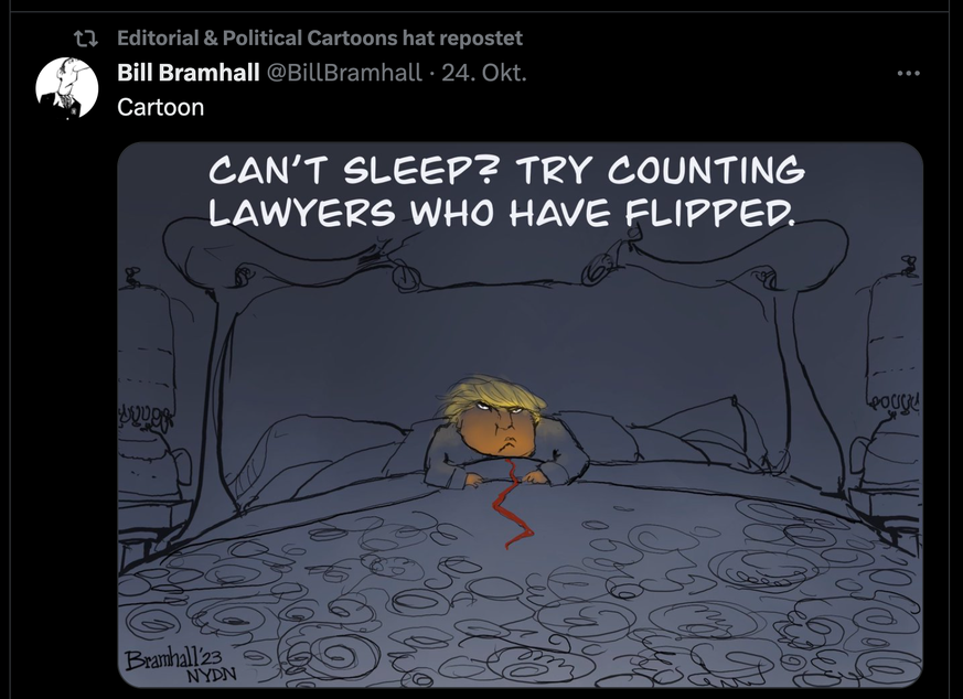 Karikatur zu den US-Rechtsanwälten, die Donald Trump belasten.