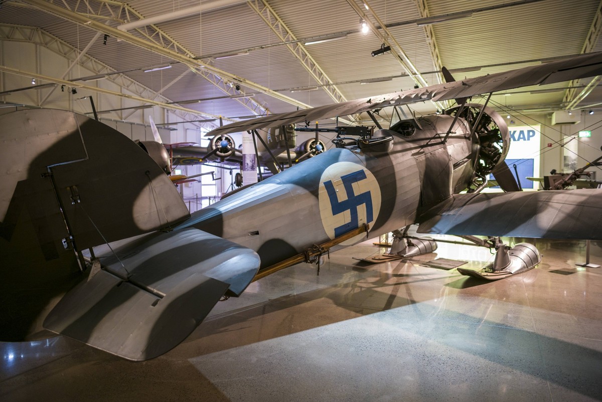 Sweden, Linkoping, Flygvapen Museum, Swedish Air Force Museum, WW2-era English B4 Hawker Hart aircraft with Finnish Airforce swastika PUBLICATIONxNOTxINxUSAxCANxMEX Copyright: xWalterxBibikowx/x EU28  ...