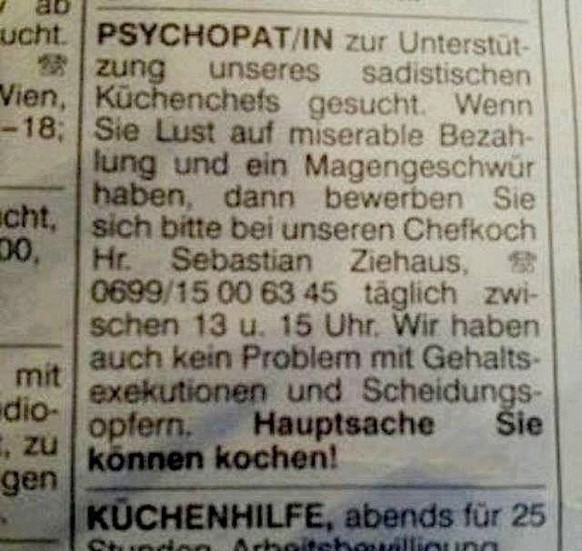 Lustiges Stelleninserat.