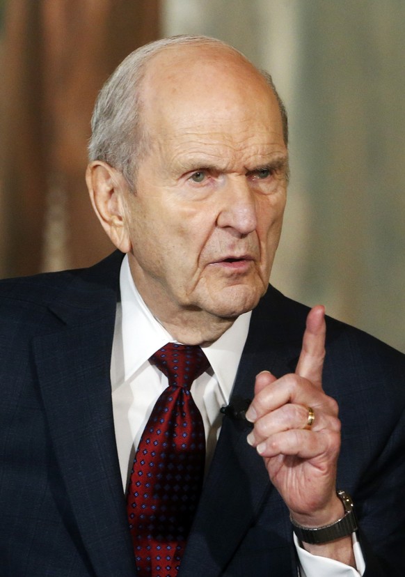 President Russell M. Nelson speaks at a news conference announcing his new leadership as the faith&#039;s president in the wake of the death of President Thomas S. Monson on Tuesday, Jan. 16, 2018, in ...