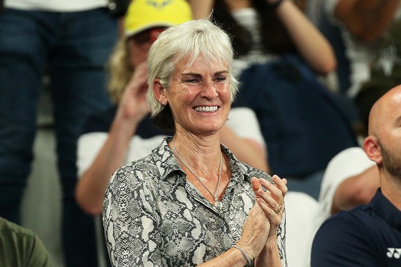epa07282565 Judy Murray, mother of Britain&#039;s Andy Murray, applauds as she attends the first round match between Roberto Bautista Agut of Spain and Murray at the Australian Open tennis tournament  ...