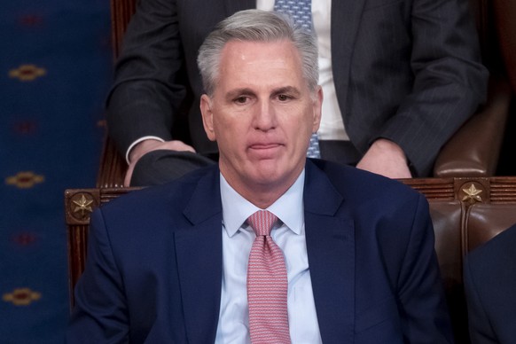 epa10387649 Republican Representative of California Kevin McCarthy attends the first round of voting for the next Speaker of the House during the opening session of the 118th Congress on the House flo ...