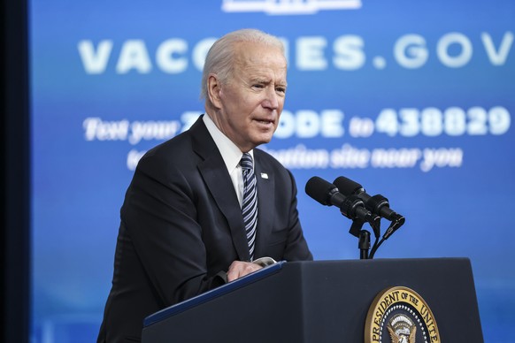 epa09195337 US President Joe Biden delivers remarks on Covid-19 response and the vaccination program, from the South Court Auditorium at the White House, in Washington, DC, USA, 12 May 2021. EPA/Olive ...